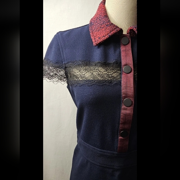 MAJE Riloid Navy Lace Trim Collared Dress Sz 1 As seen on TV Charmed - Picture 5 of 14